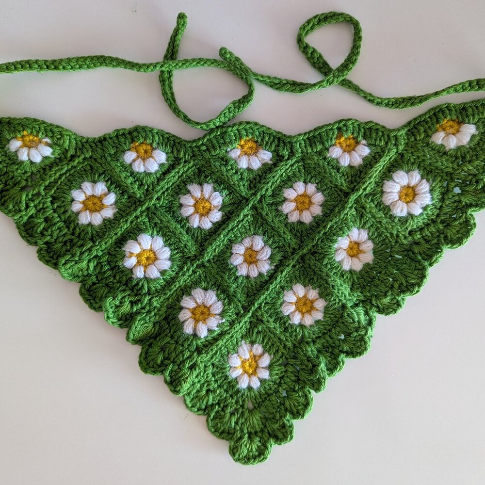 Green Daisy Bandana: Cottagecore Boho Hair Scarf Dreamcore Fairycore